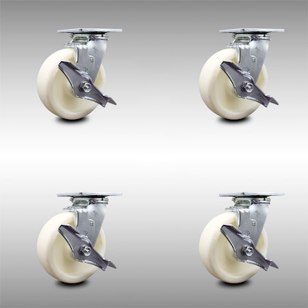 Service Caster 6 Inch Stainless Steel Nylon Caster Set with Ball Bearings and Brake/Swivel Lock SCC-SS30S620-NYB-TLB-BSL-4